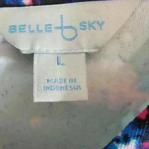 Belle Sky Womens Large Multicolor Floral Sleeveless Dress Lace Up Front Stretch - Picture 4 of 8